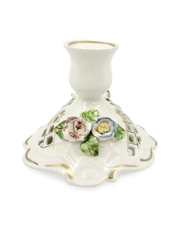 Vintage Fena Porzellan FP Hand Painted Porcelain Roses Candle Holder 12cm - image 3 of 4