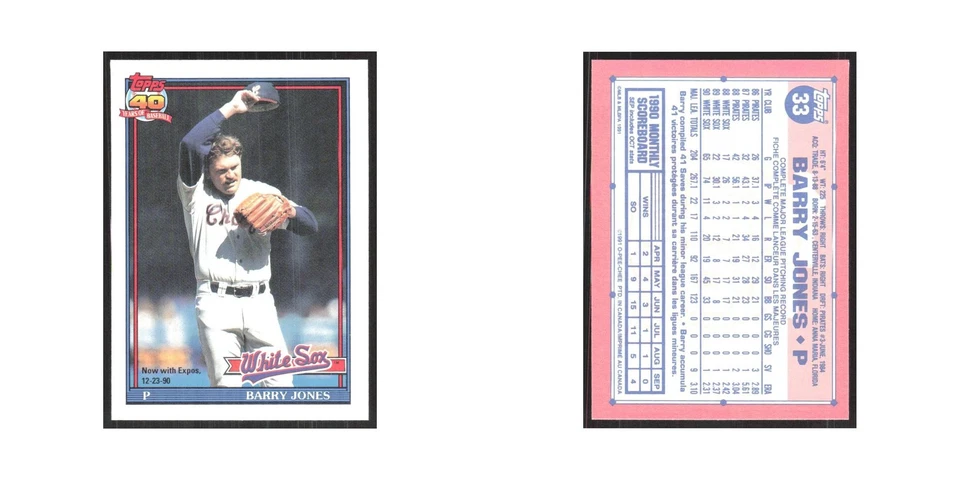 1991 O-Pee-Chee Barry Jones White Sox #33 - Image 3 of 3