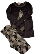 Wonder Nation Kids Size 8 2pc Cotton Knit Christmas Camo Snug Fit Pajama Set