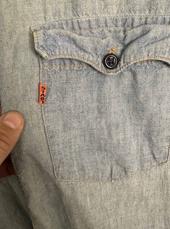 Vtg 70s Levi's Chambray Men’s Orange Tab Embroidered Hippy Space Shirt Size L - Image 2 of 4