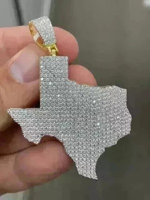 2CT Round Cut Moissanite Diamond Texas state shape Pendant 14k White Gold Plated