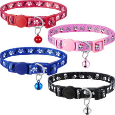 4 Pieces Halloween Skull Cat Collar Breakaway Kitten Collars with Bell Ribbon...