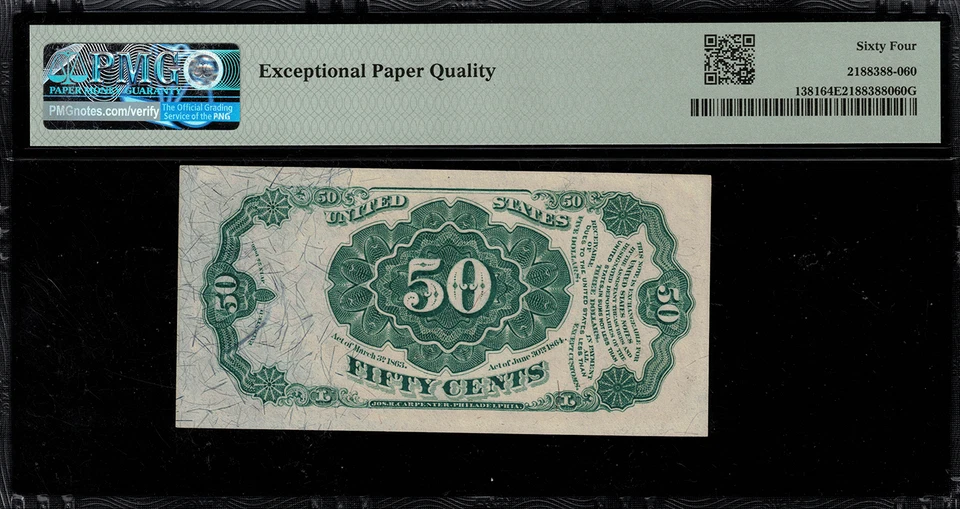 FR-1381 $0.50 Fifth Issue Fractional Currency - 50 Cents - Crawford - PMG 64 EPQ - Image 2 of 2