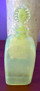 Vintage Art Deco Uranium Glass Square Decanter & Stopper
