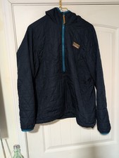 navy L.L.Bean Katahdin Insulated Pullover with a half-zip and hood.
