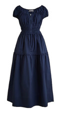 Women's J.Crew Tiered Midi Cotton Poplin Front Zipper Dress Navy Size XS NEW