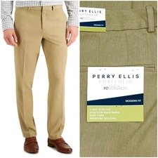 PERRY ELLIS Men's Elmwood Modern Fit Stretch Resolution Pants 33/32 New NWT