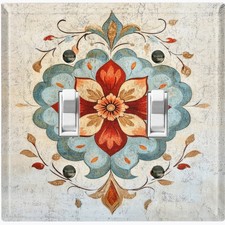 Metal Light Switch Outlet Cover Decorative Wall Plate Rustic Red Floral FWR153