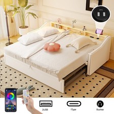 Velvet Sofabed 3ft Single Sofa Bed With Pull Out Trundle Guest Bed and LED HOT