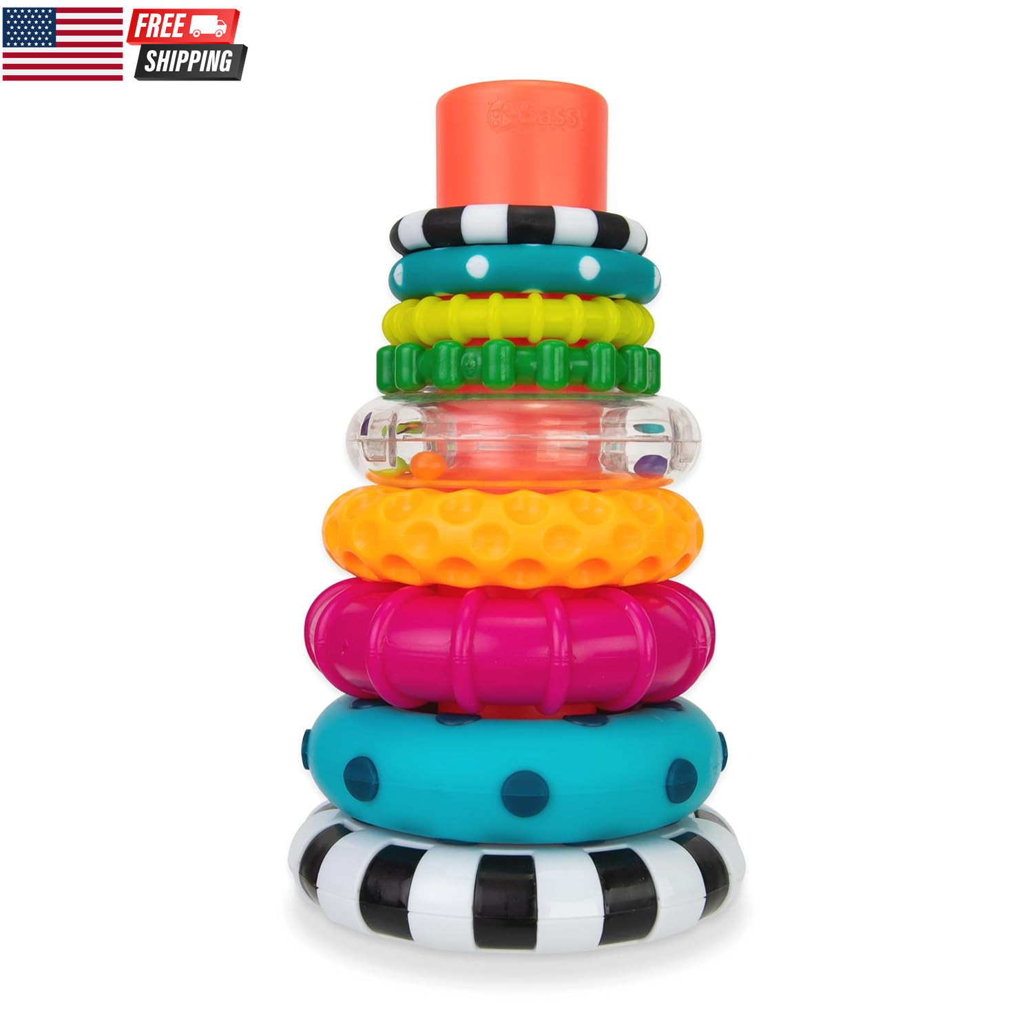 Stacks of Circles Stacking Ring STEM Learning Toy, Age 6+ Months, Multi, 9 Piece