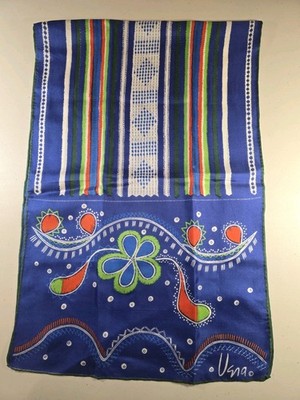 VTG Vera Neumann 100% Silk Blue Paisley Lines Design Rectangle Scarf 44''x 15''
