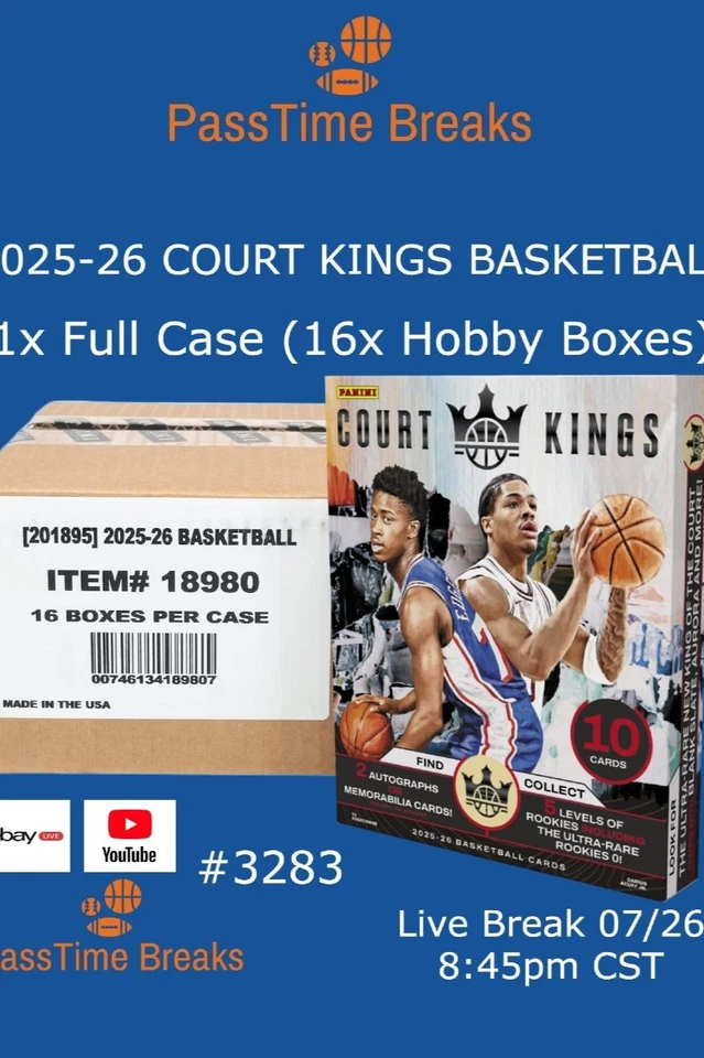 2025-26 PANINI COURT KINGS BASKETBALL 1x Case 16x Hobby Box PYT BREAK 3283