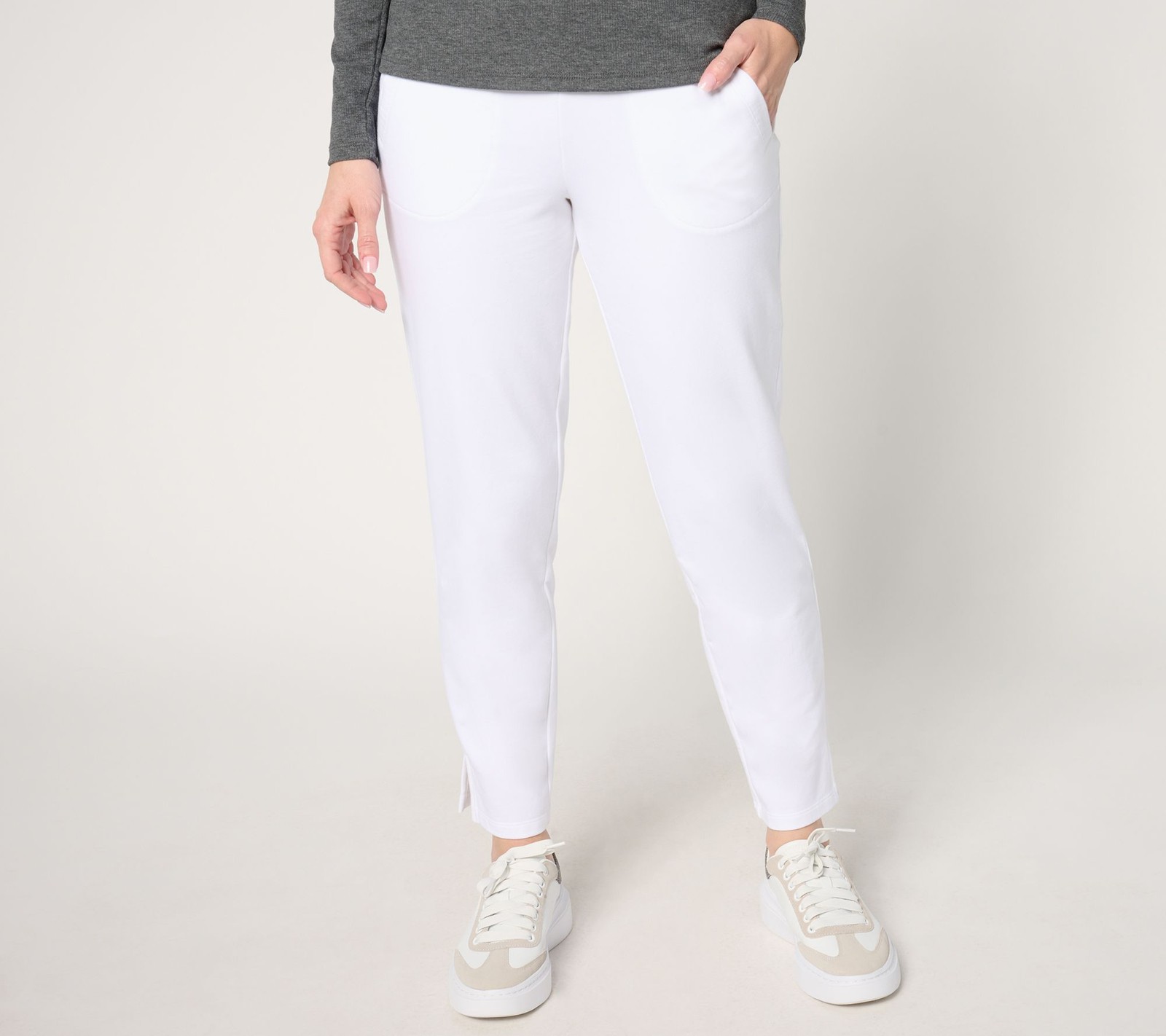 Denim & Co. Women's Petite Pants PS Active French Terry Ankle Pant White A706200
