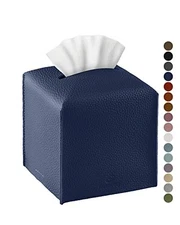 Tissue Box Cover,  Square PU Leather Tissue Box Holder, Modern Single Navy Blue
