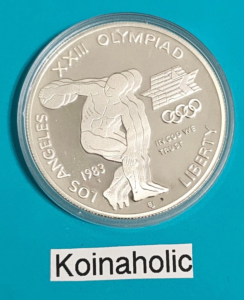 1983 S SILVER Proof Olympic Discus/Eagle Commemorative Dollar PARIS 24 - Image 3 of 4