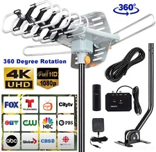 990 Mile Outdoor TV Antenna Motorized Amplified V/UHF HDTV 1080P 4K 360° Rotate