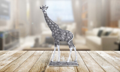 #ad 13quot;H Giraffe Figurine in Silver Color Ornament Home Decor Unique Gift $43.06