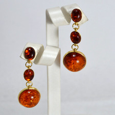 ORECCHINI ARGENTO 925 DORATO AMBRA 18 mm TONDA OVALI  8 x 10 mm   AGHT 0967