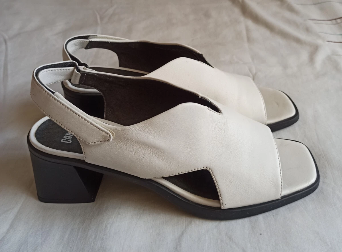 Camper Womens Karolina White Leather Block Heel Sandals Size 39 eBay