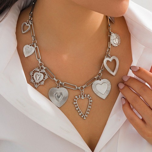 Womens Big Love Heart Pendant Choker Necklace Bracelet Jewelry Accessories - Picture 12 of 29