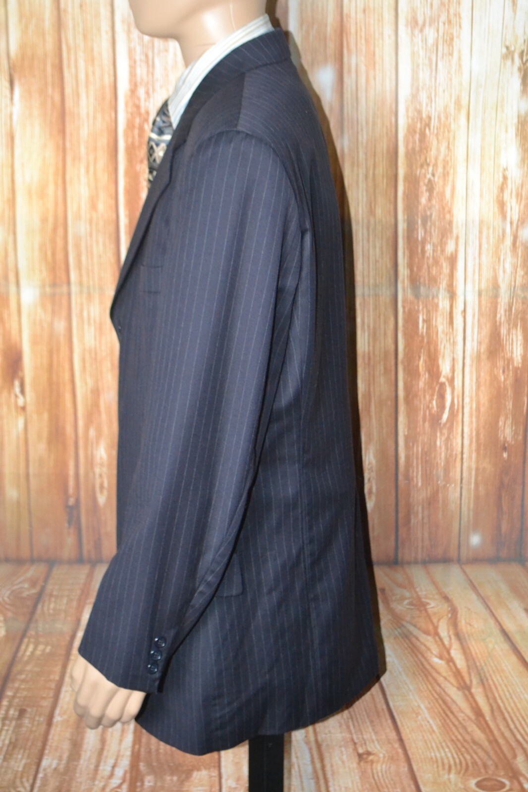 Hugo Boss Men Super 100s Black Pinstripe 3 Front Button Suit Sz 42L Wst 36x32 thumbnail 5
