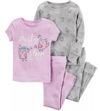 Carter's Girl's Pajama 4-Piece Set, Size 4 Purple Party Owl Day Brand New