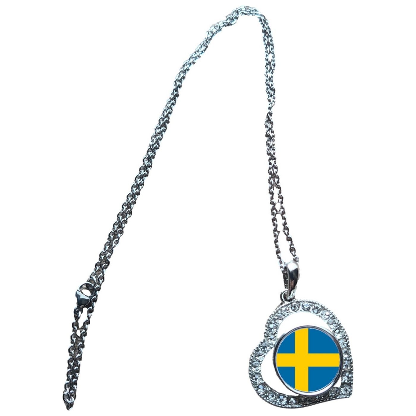 Sweden Heart Silver Colour Necklace And Diamante Pendant + Gift Bag