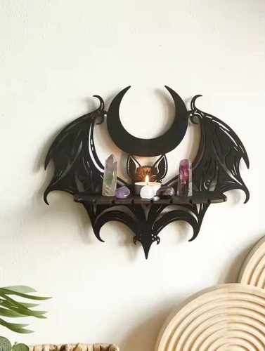 Bat Moon Shelf- Gothic Shelf- Crystal Shelf- 11.8 in x 10 in