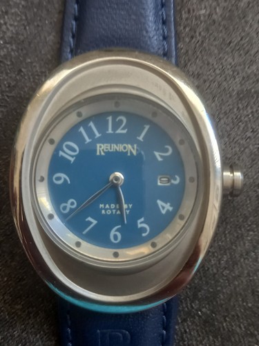 NEW . LADIES REUNION BY ROTARY, QUARTZ WATCH , BLUE DIAL, BLUE LEATHER STRAP.