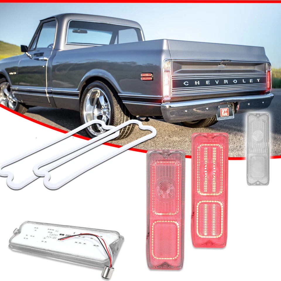 Clear LED Brake Tail Lights Lamps For 67-72 Chevrolet GMC Fleetside Pickup Truck - Image 2 of 4