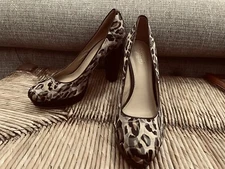 COACH Pumps Shoes Gold Brown 8.5Canvas Classics Cheetah Block High Heel