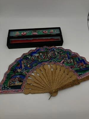 Fächer China, beidseitig bemalt, Mandarin, um 1850 - Bild 1 von 4