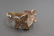 14K Solid Yellow Gold Multi Tone Fancy Four Butterfly Iced CZ Band Ring. Size 8