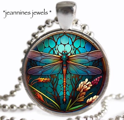 Dragonfly Necklace TEAL Blue Boho Bohemian Art Nouveau Silver Charm Pendant