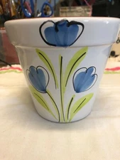 New England Pottery Planter, Watercolor Blue Flowers