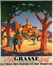 POSTER GRASSE FRANCE CITY OF FLOWERS AND PERFUMES TRAVEL VINTAGE REPRO FREE S/H