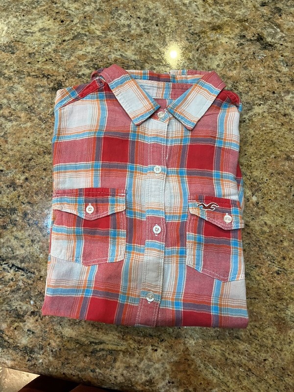 HOLLISTER Button Down Long Sleeve Red & Blue Plaid Cotton Shirt Women's Size XS