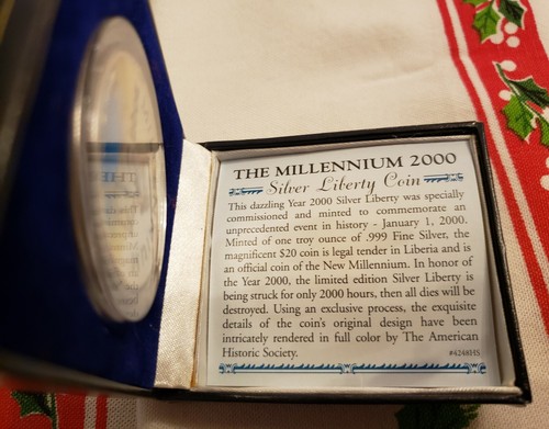 2000 Millennium 20 Dollar Silver Liberty Coin Republic of Liberia FREE Shipping! - Picture 5 of 7