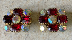 STRIKING VINTAGE RED & CLEAR AURORA BOREALIS CLIP ON EARRINGS — photo 1