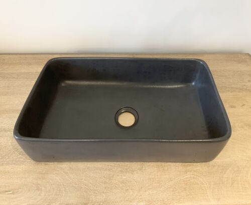 New WEST ELM Reno Rectangle Handmade Vessel Sink in Stone, Concrete Bath Sink - Picture 1 of 12