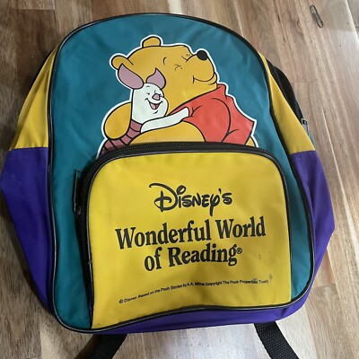 Vtg Disney Backpack Winnie Pooh Wonderful World of Reading Book bag Piglet