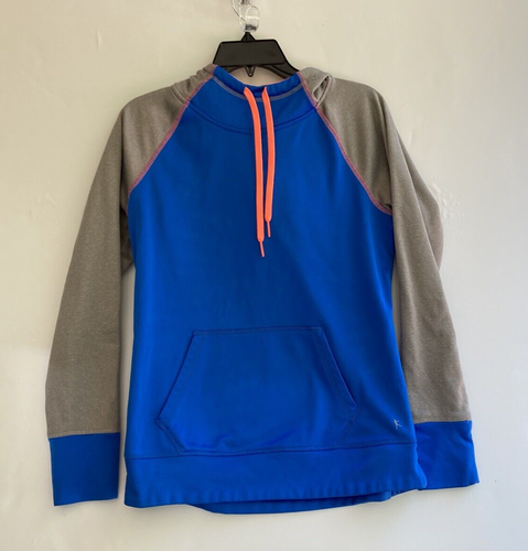 DANSKIN NOW Hoodie Women M (8-10) Royal Blue Orange Pullover Kangaroo Pocket Tie - Picture 2 of 9