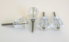 Set of 4 Glass Cabinet Knobs Clear Glass Drawer Pulls Depression Era Style NOS