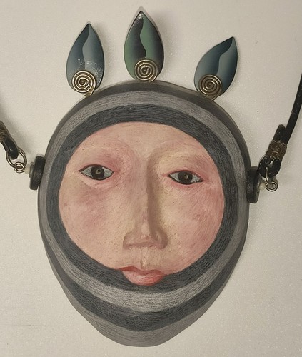 3" Tall Face Necklace Signed P.Bierkan "Centered" Handmade Artisan Necklace