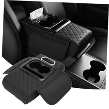 Car Armrest Cushion, 5 in 1 Center Console Cover with 2 Cup Holders, Black