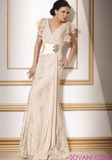 Jovani 71789 Evening Dress  Prom HOCO Wedding Gown Champagne Lace Brooch Size 6