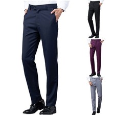 Mens Smart Slim Fit Straight Leg Suit Pants Casual Work Trousers for Men