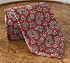 Vintage Burberrys Of London Red Paisley Silk Tie Handmade In USA