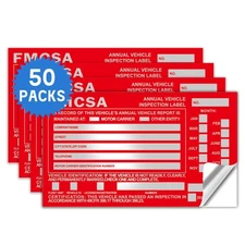 50-Pack Annual Vehicle Inspection Label 1.6 mil Aluminum Red FMCSA Label with...