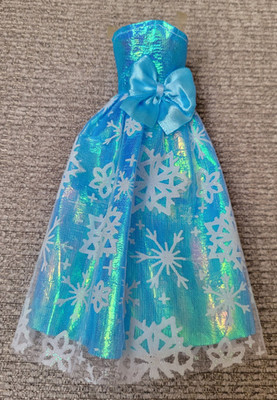 Daiso Eri-chan Elly-chan 1/6 Doll Blue/White Shiny Snowflake Bow Princess Dress
